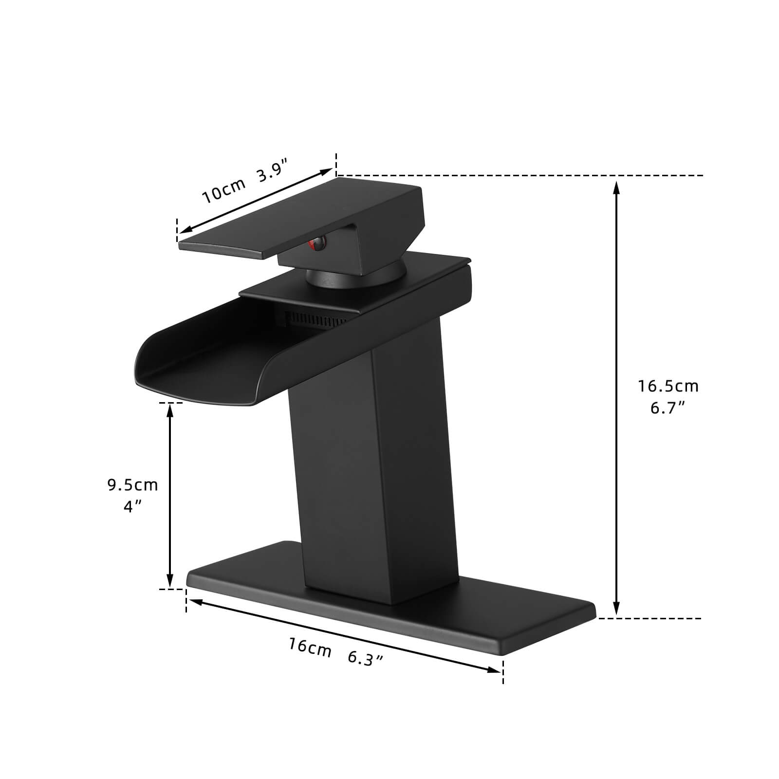 Grifo de lavabo de baño tipo cascada con placa de cubierta de estilo contemporáneo, apto para 1 o 3 orificios y disponible en 2 colores.