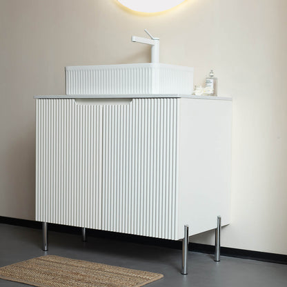 minimalist white fluted bathroom vanity for small spaces