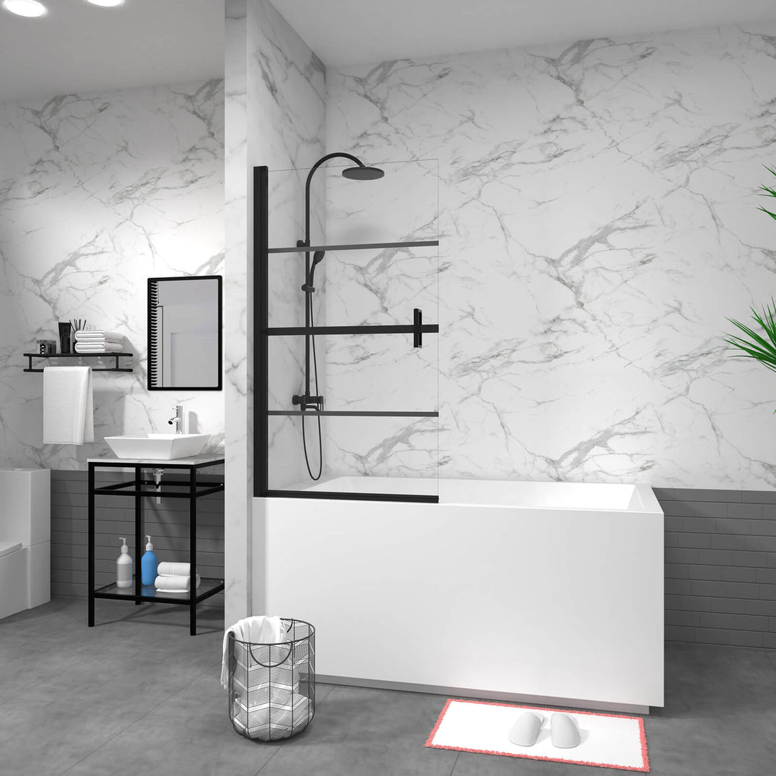 modern black bathtub shower screen with 180 degree rotation