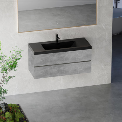modern floating vanity with cement gray finish for bathroom elegance