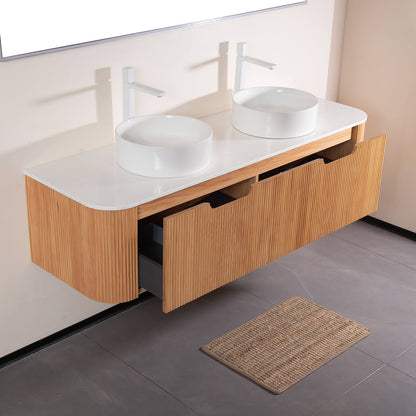 modern floating vanity with engineered marble countertop
