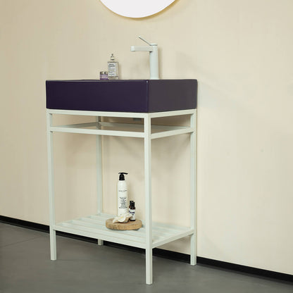 modern purple ceramic sink with white metal base