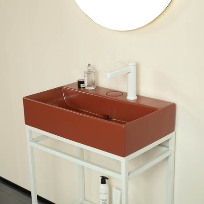 modern red basin sink with white legs
