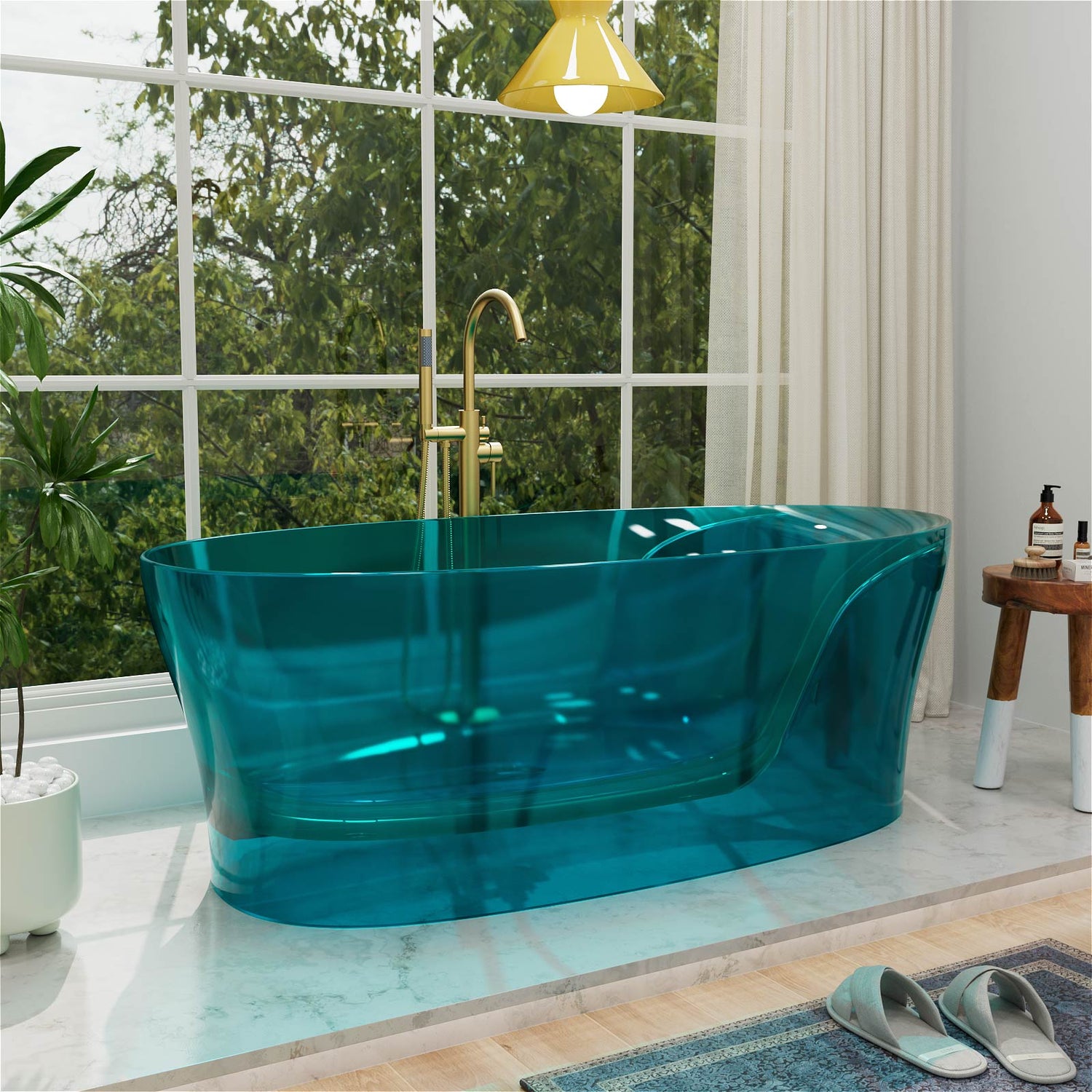 modern transparent teal soaking tub for luxury bathrooms
