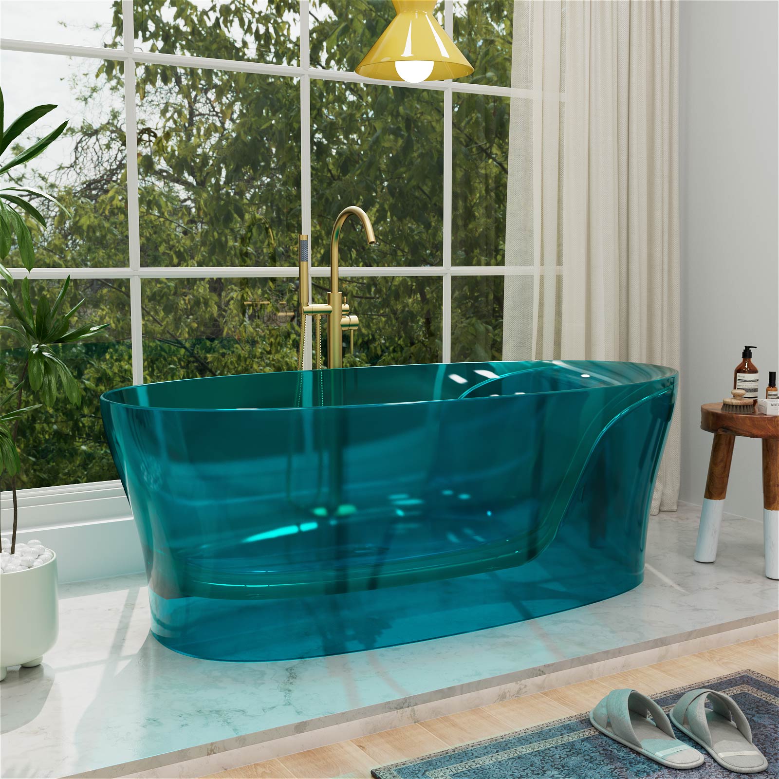 modern transparent teal soaking tub for luxury bathrooms