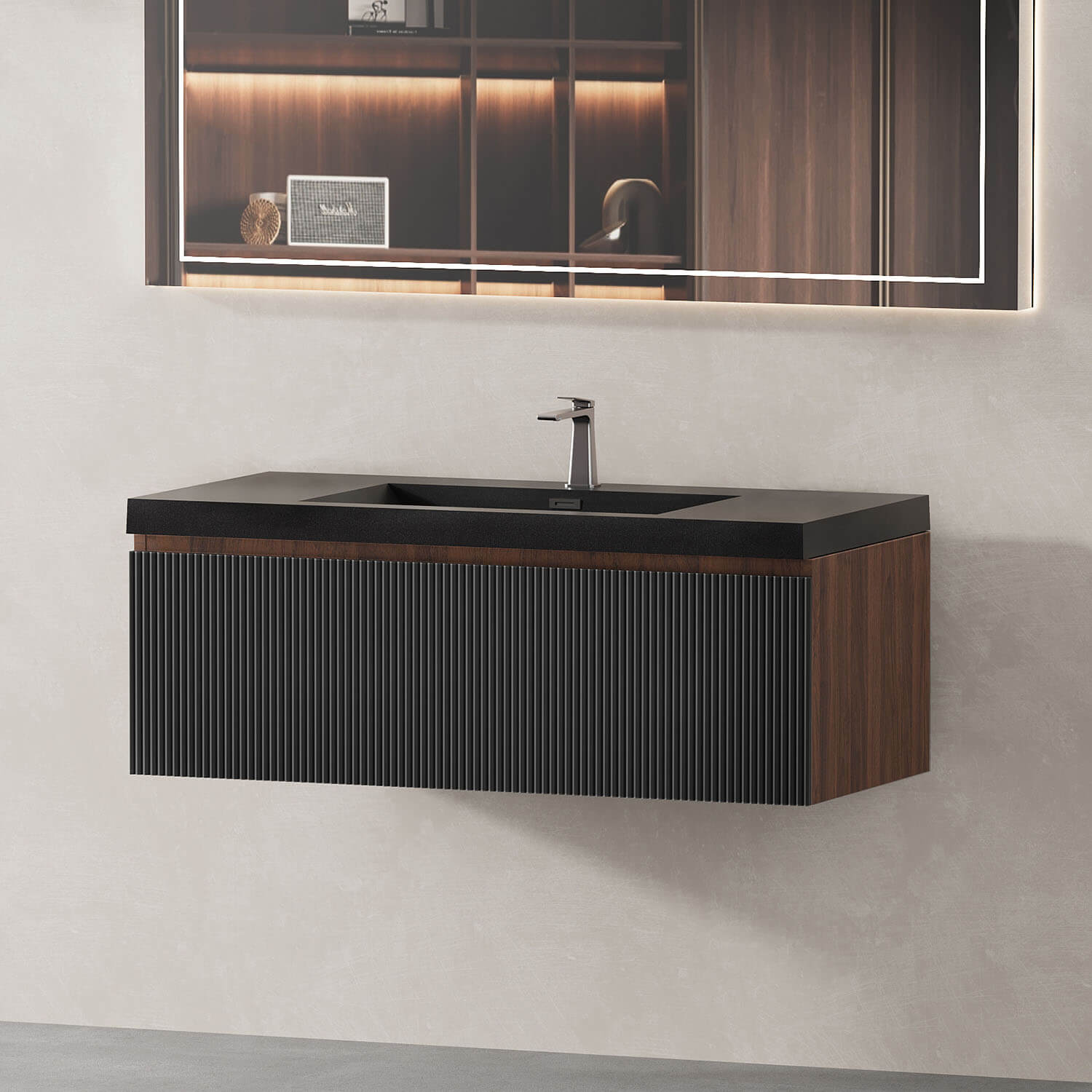 modern 36 inch wall mounted bathroom vanity with fluted drawer design