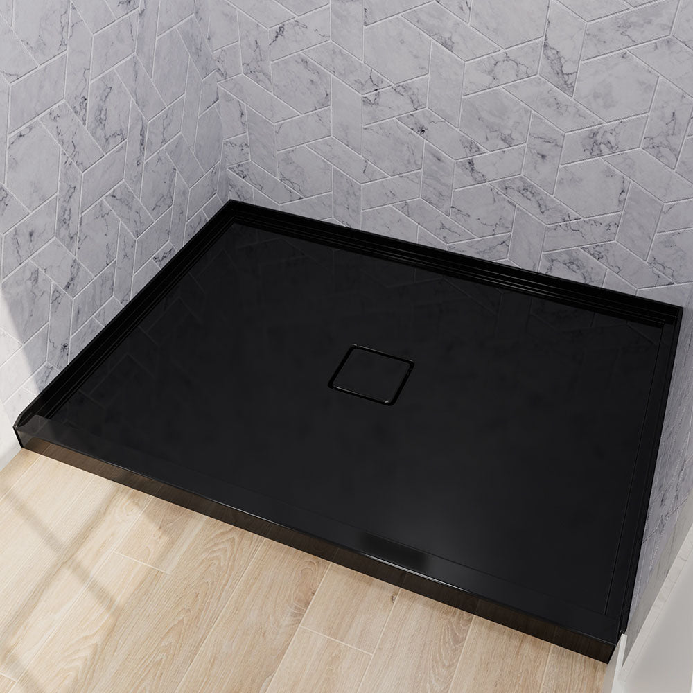 modern black acrylic shower base with glossy surface finish