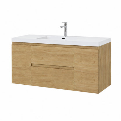 modern floating oak bathroom cabinet with sink 48 inch left angle
