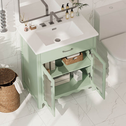 modern sage green bathroom vanity with ceramic sink