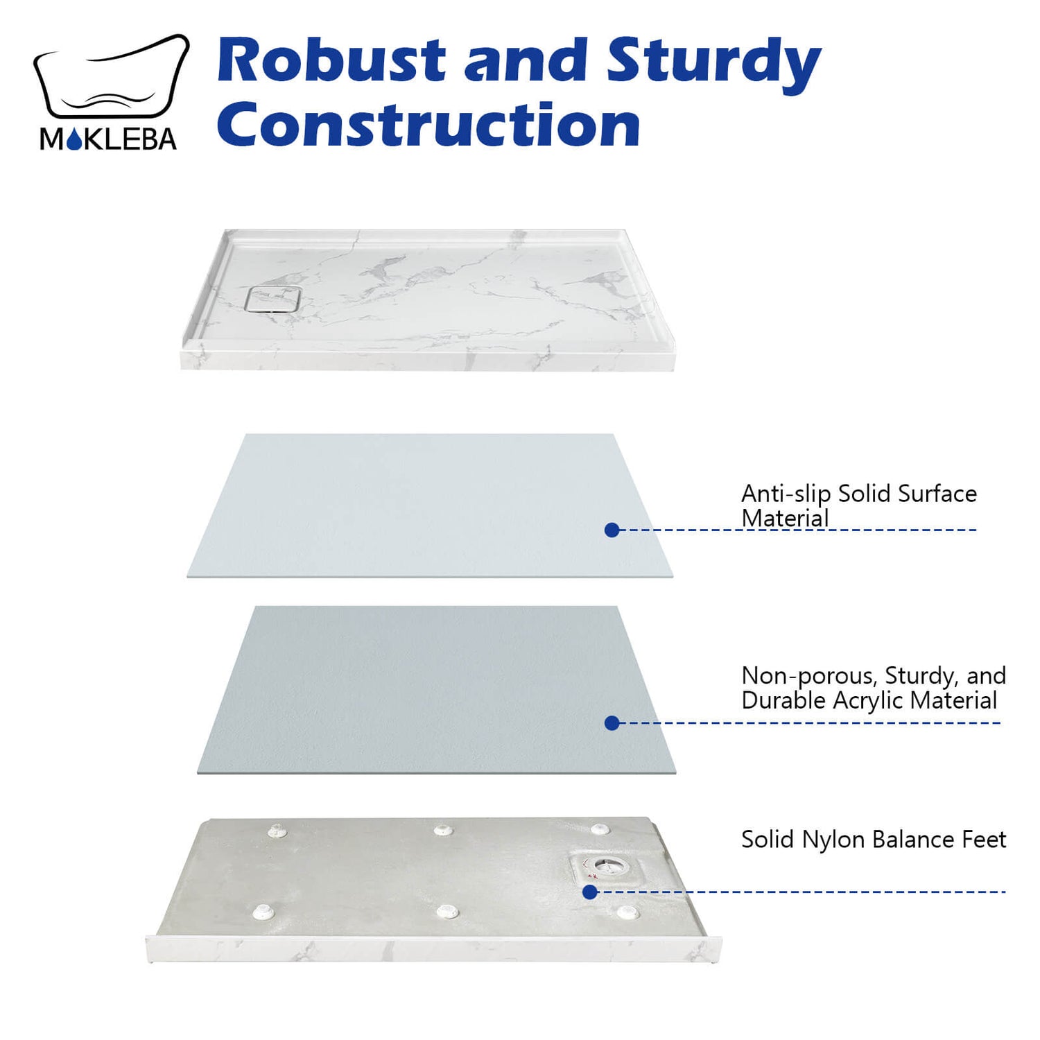modern shower base with durable reinforced structure