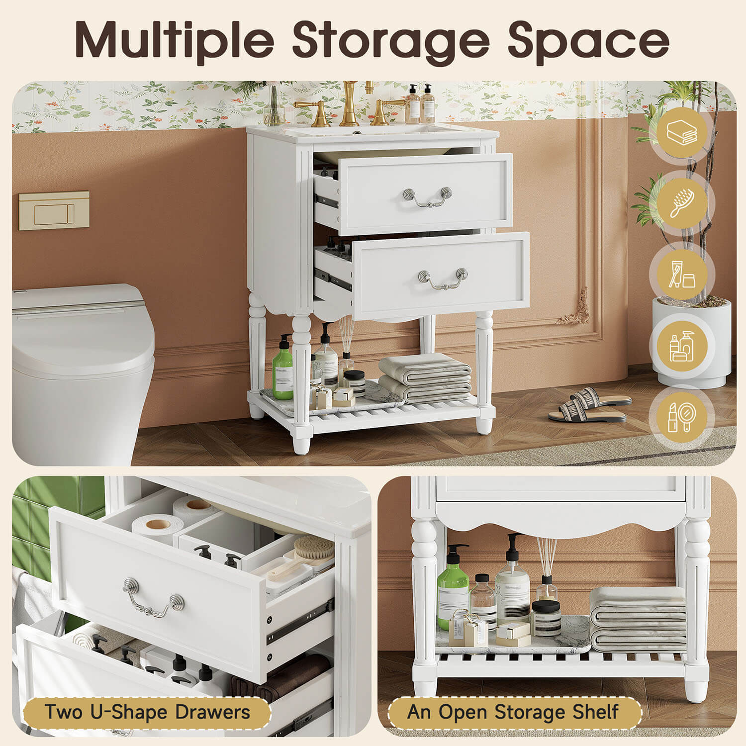 multi storage bathroom vanity with drawer and cabinet space