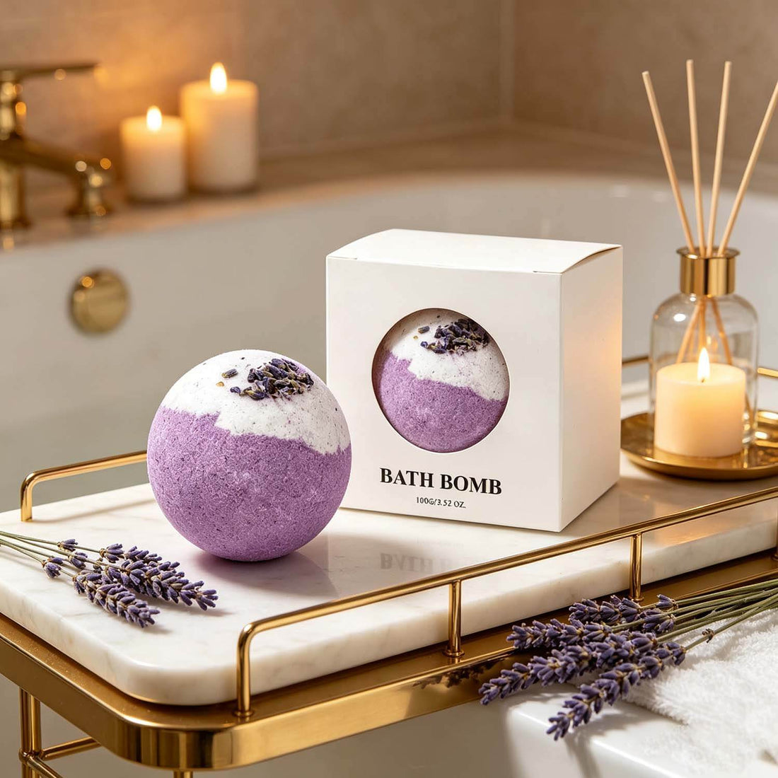 Lavender Bath Bombs for Stress Relief USA, Eco-Friendly Spa Set (Set of 4)