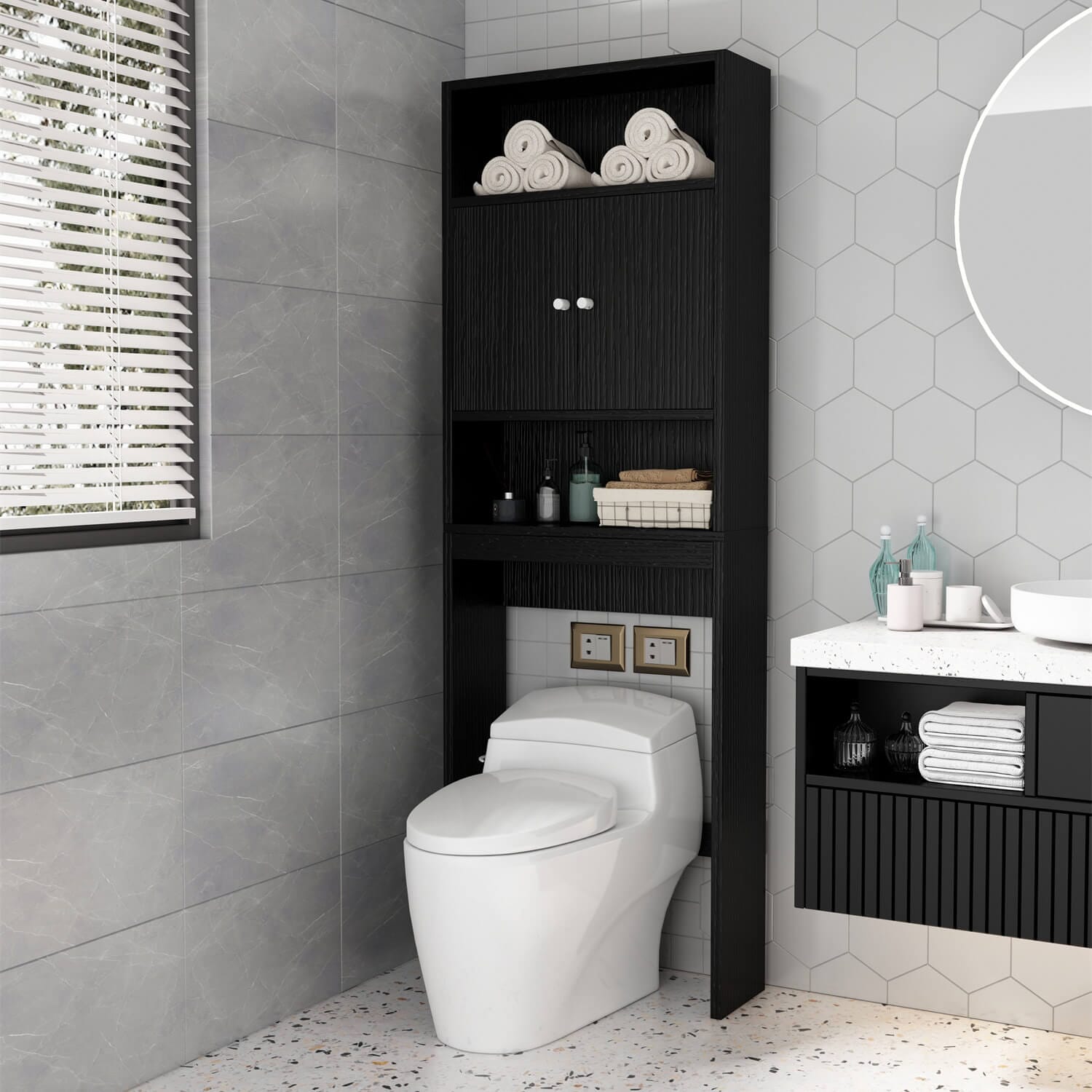 GIVING TREE Über-der-Toilette-Aufbewahrungsschrank mit Regal und Doppe