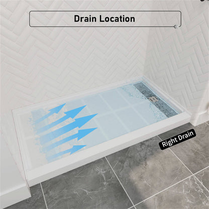 premium solid surface white shower base with right drain location