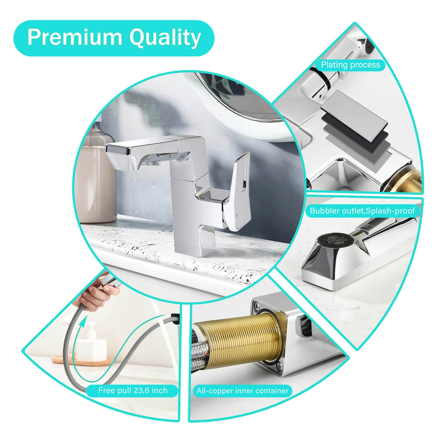 premium quality of Chrome pull-down single hole Bathroom Faucet