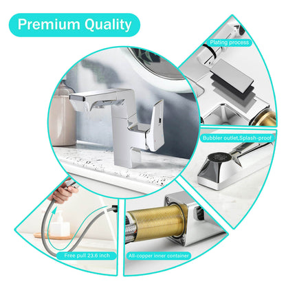 premium quality of Chrome pull-down single hole Bathroom Faucet