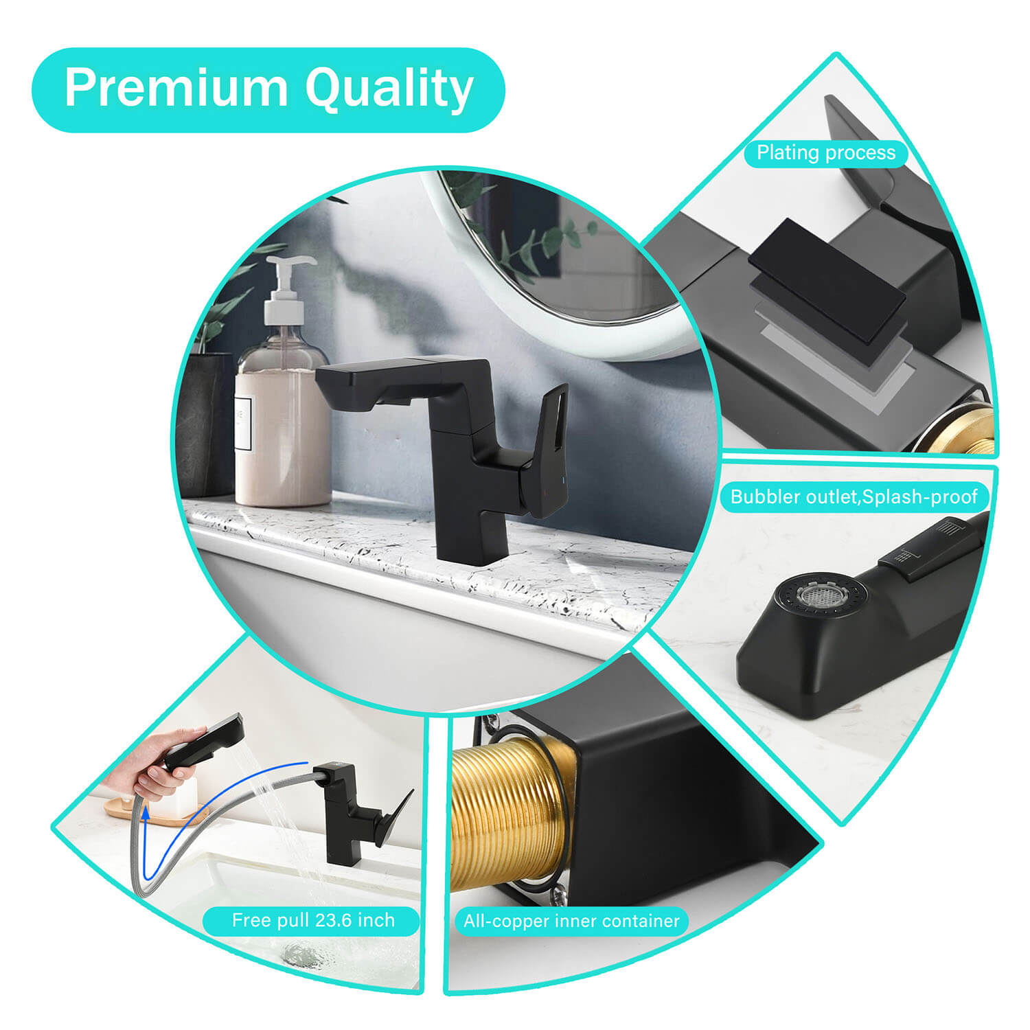 premium quality of Matte Black pull-out single hole Bathroom Faucet
