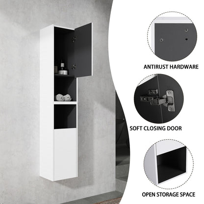 product details of 24 inch White Bathroom Wall Cabinet with Soft Close Doors and Open Shelves