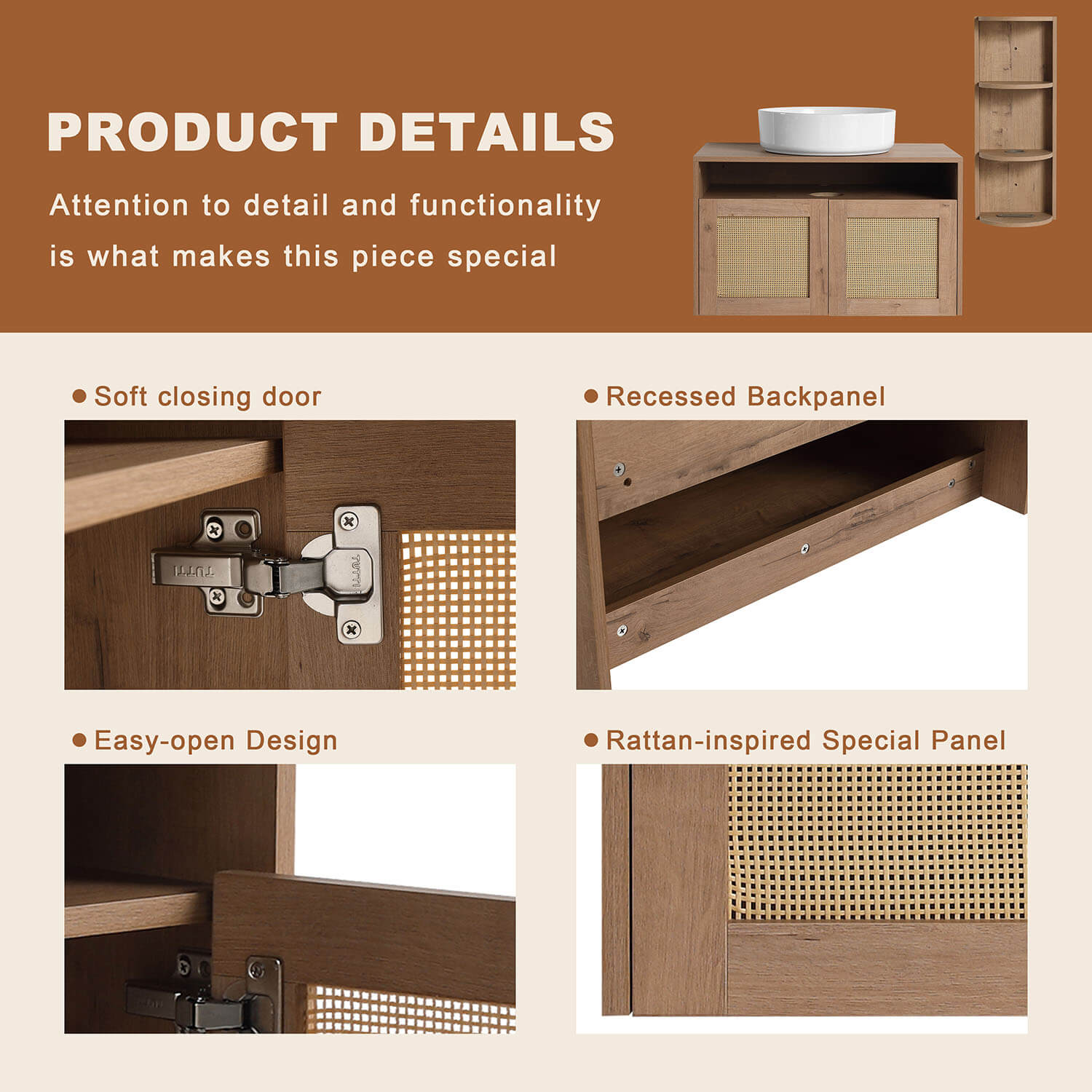 product details of 30 inch Floating Vanity and 12 inch Wall Storage Cabinet