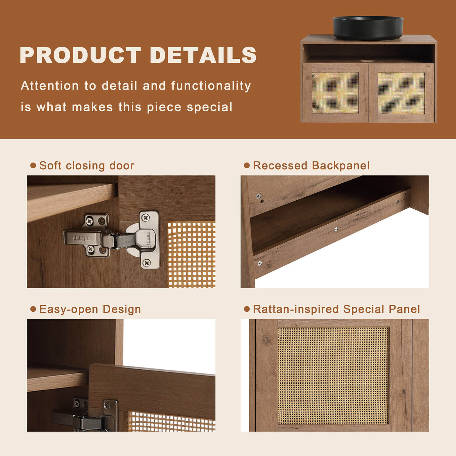 product details of 30 inch White Oak Floating Vanity