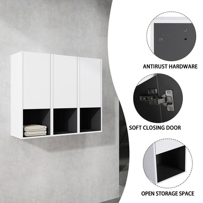 product details of 36 inch White Bathroom Wall Cabinet with Soft Close Doors and Open Shelves