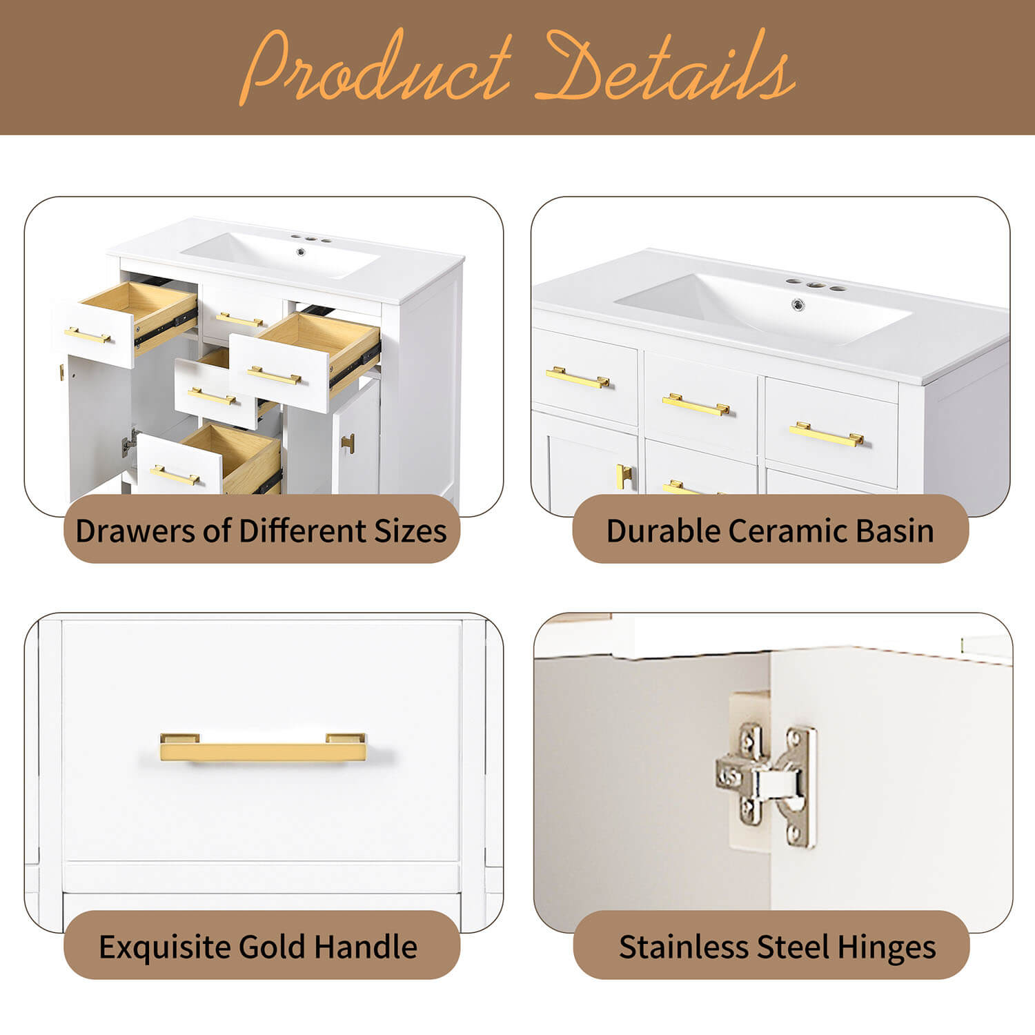 product details of 36 inch white bathroom vanity with ceramic sink