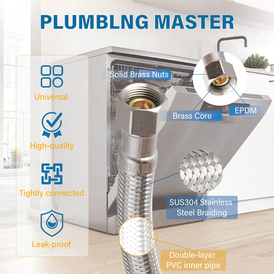 product feature of 6FT Stainless Steel Dishwasher Supply Line