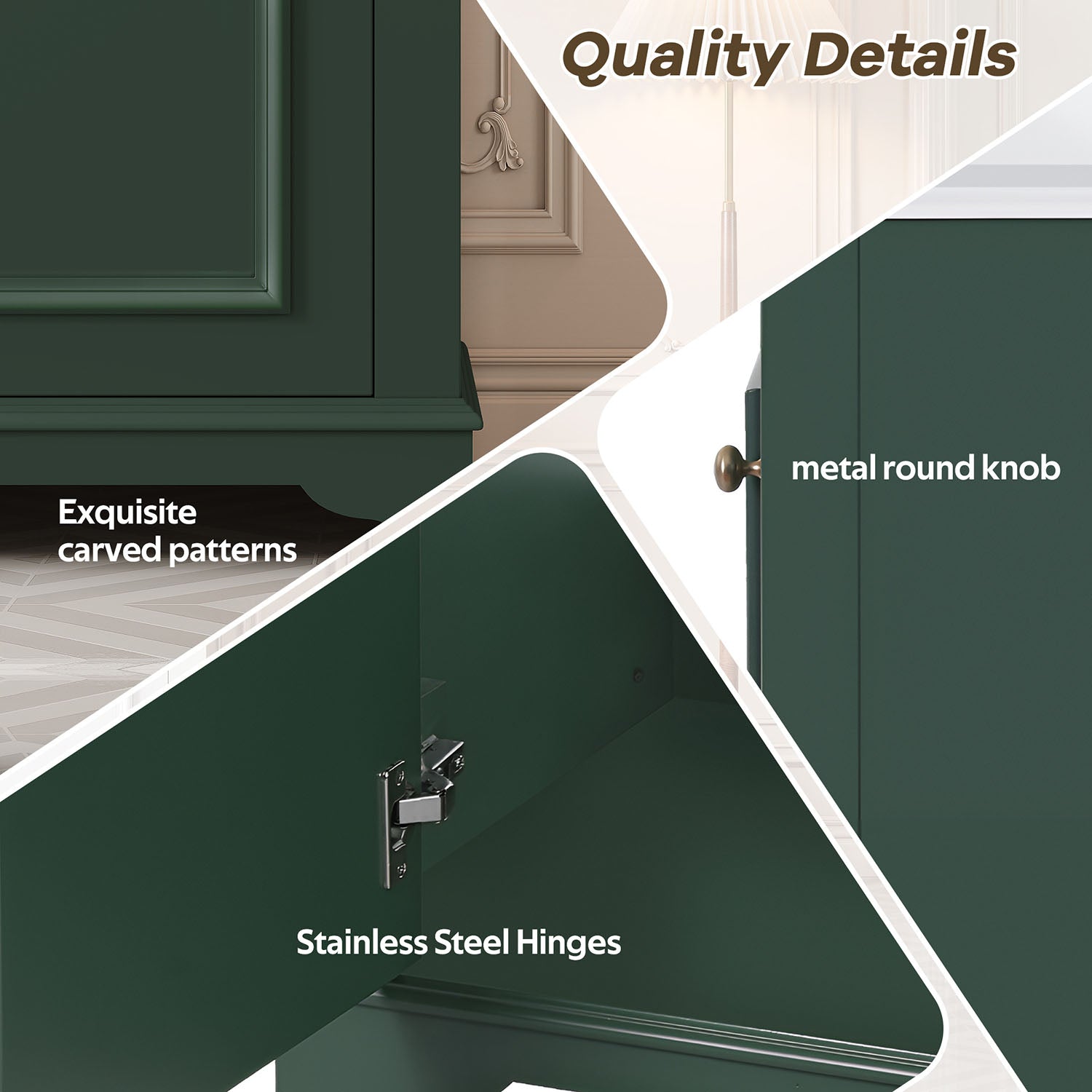 quality details of green freestanding bathroom vanity