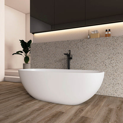 Bañera exenta de diseño contemporáneo de resina de piedra de superficie sólida de 67 pulgadas con rebosadero.