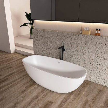 Bañera exenta de diseño contemporáneo de resina de piedra de superficie sólida de 67 pulgadas con rebosadero.