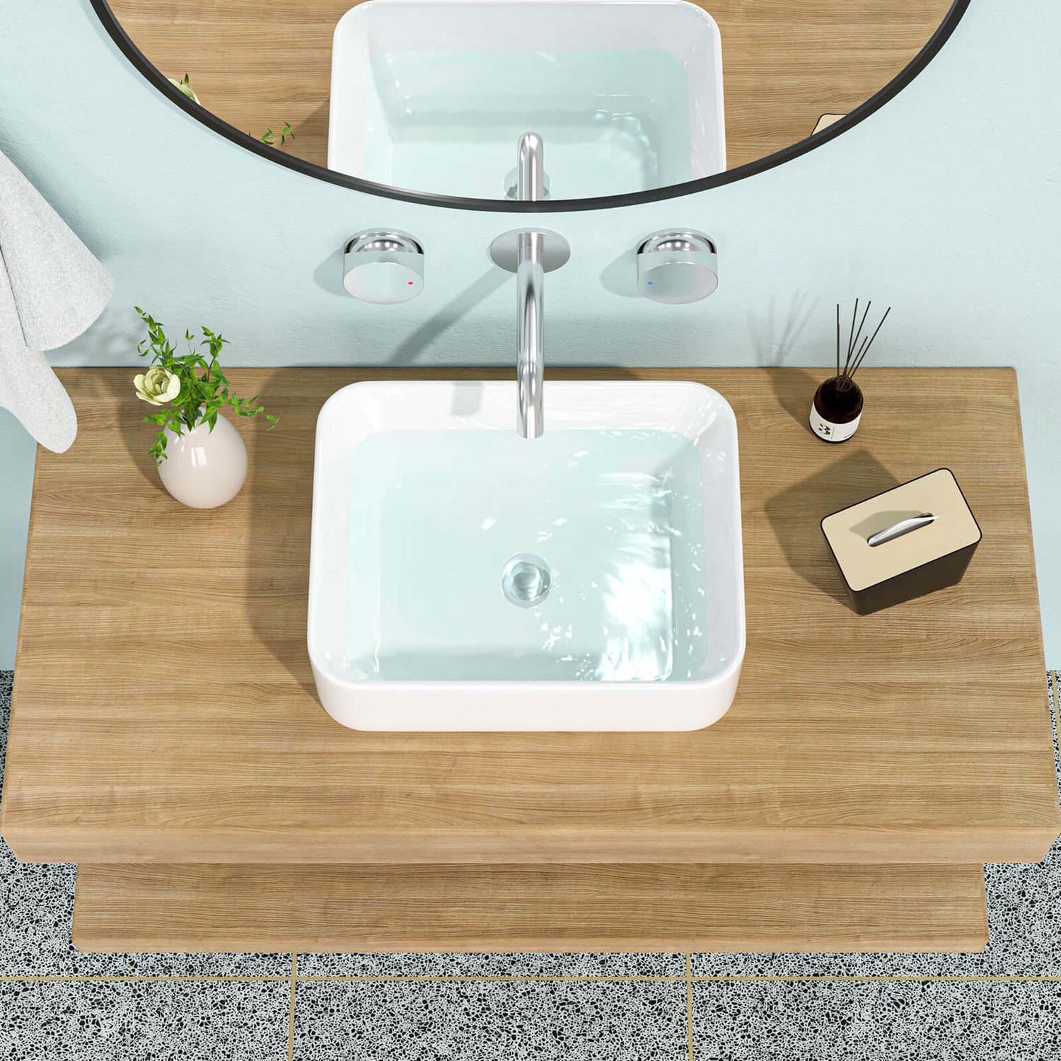 rectangular white ceramic vessel sink for bathroom vanity