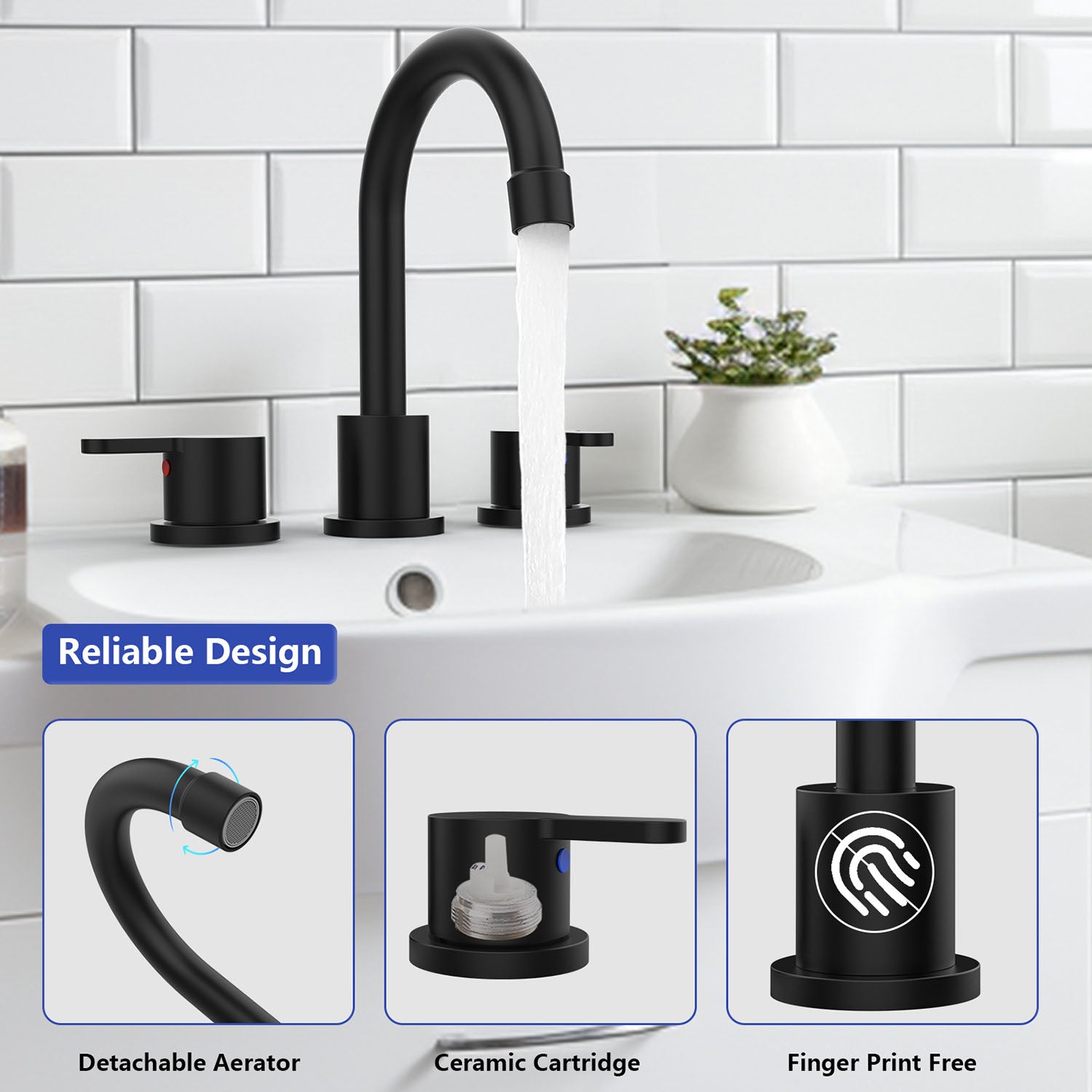 reliable design of Matte Black Widespread Bathroom Sink Faucet