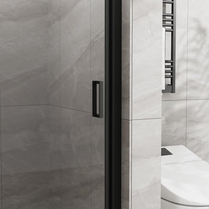 reversible pivot shower door kit with black frame and safety glass