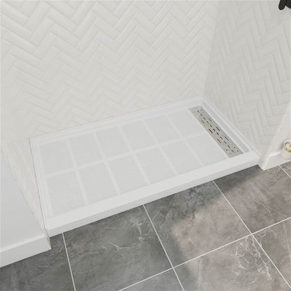 right drain white shower pan with removable stainless drain cover