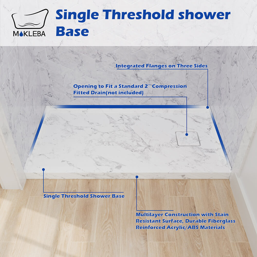 right drain shower pan with mortar-free installation and durable composite structure