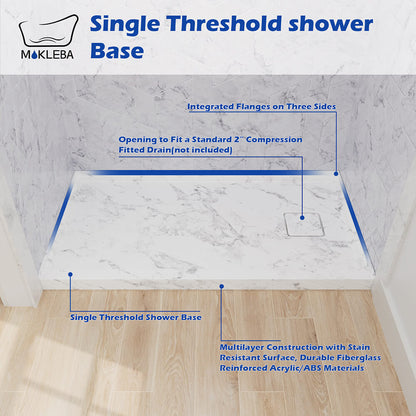 right drain shower pan with mortar-free installation and durable composite structure