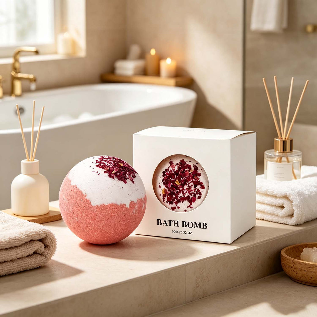 Rose Scented Bath Bombs Gift Set USA, Natural Spa Bath Bombs for self care(Set of 4)