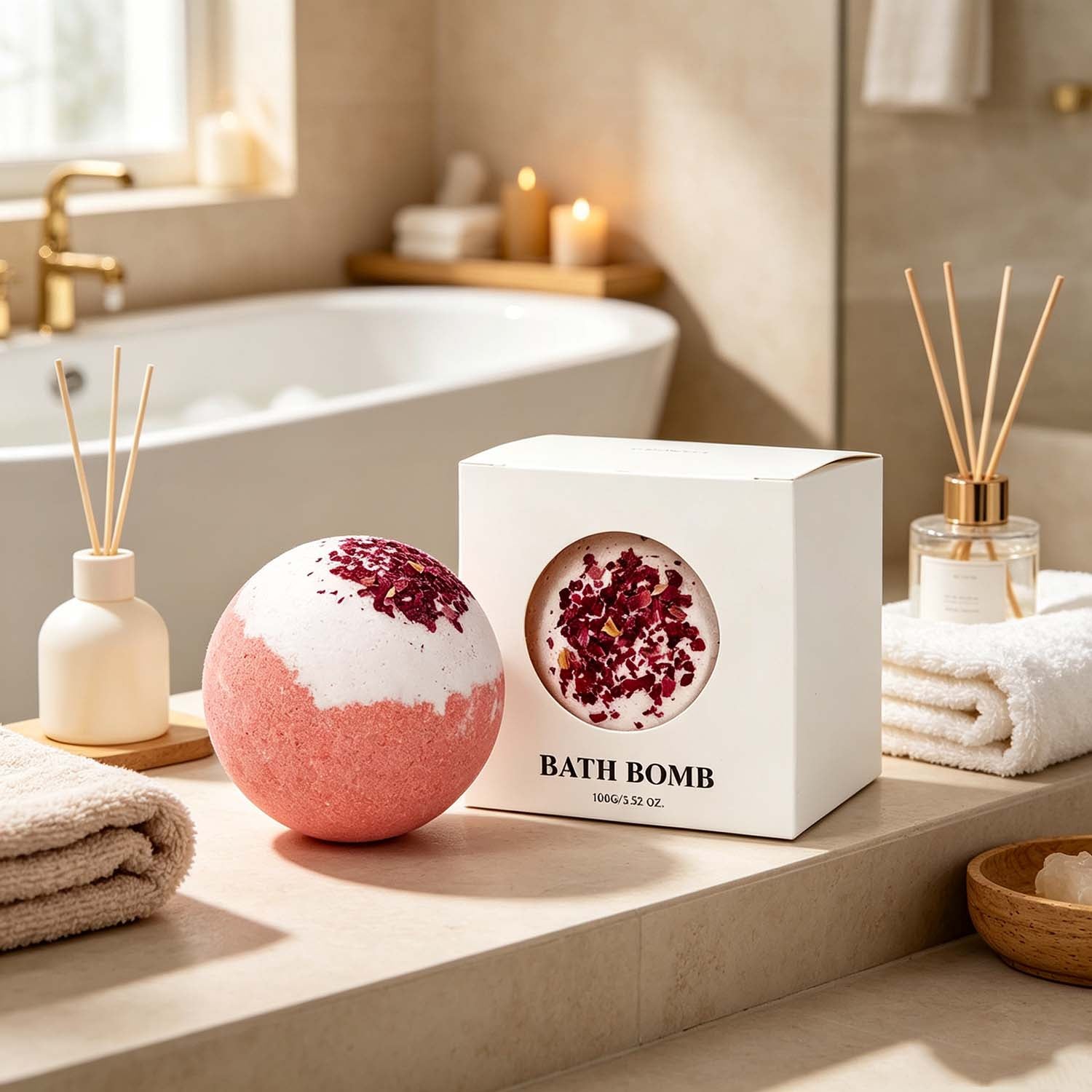 Rose Scented Bath Bombs Gift Set USA, Natural Spa Bath Bombs for self care(Set of 4)