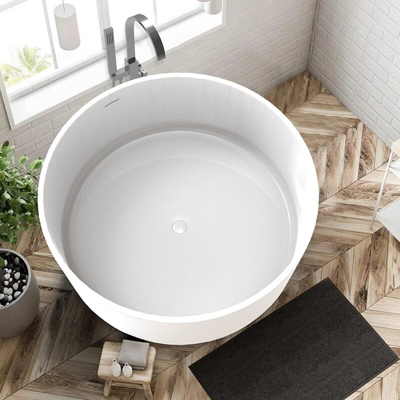 49&quot; Round Freestanding Japanese Soaking Bathtub Solid Surface Stone Resin Tub