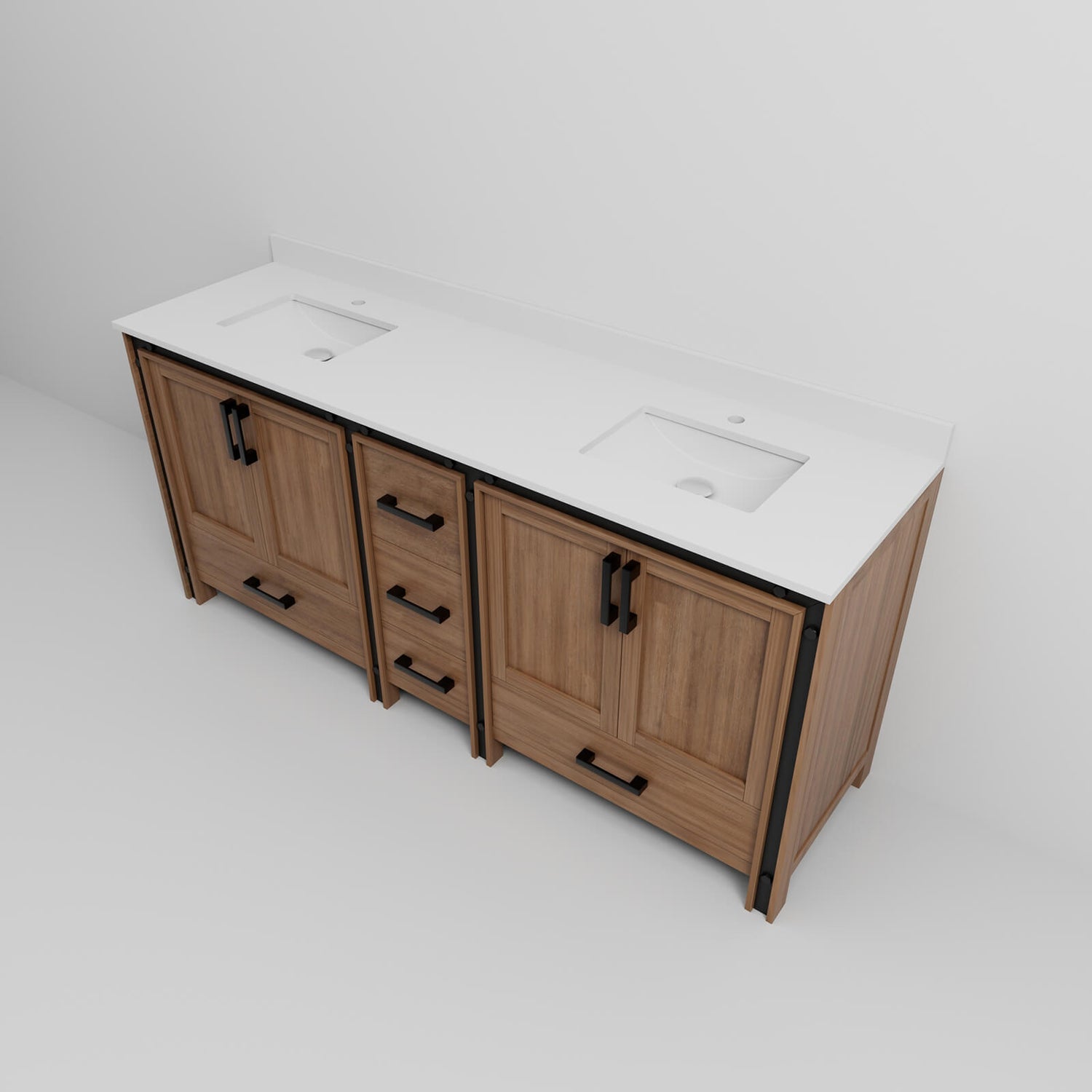 rustic barn style freestanding vanity with engineered marble countertop