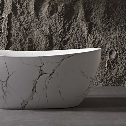 67&quot; Marble Finish Slipper Bathtub with Adjustable Overflow