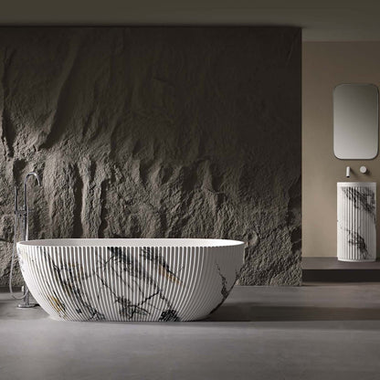 sculptural fluted soaking tub for modern bathrooms