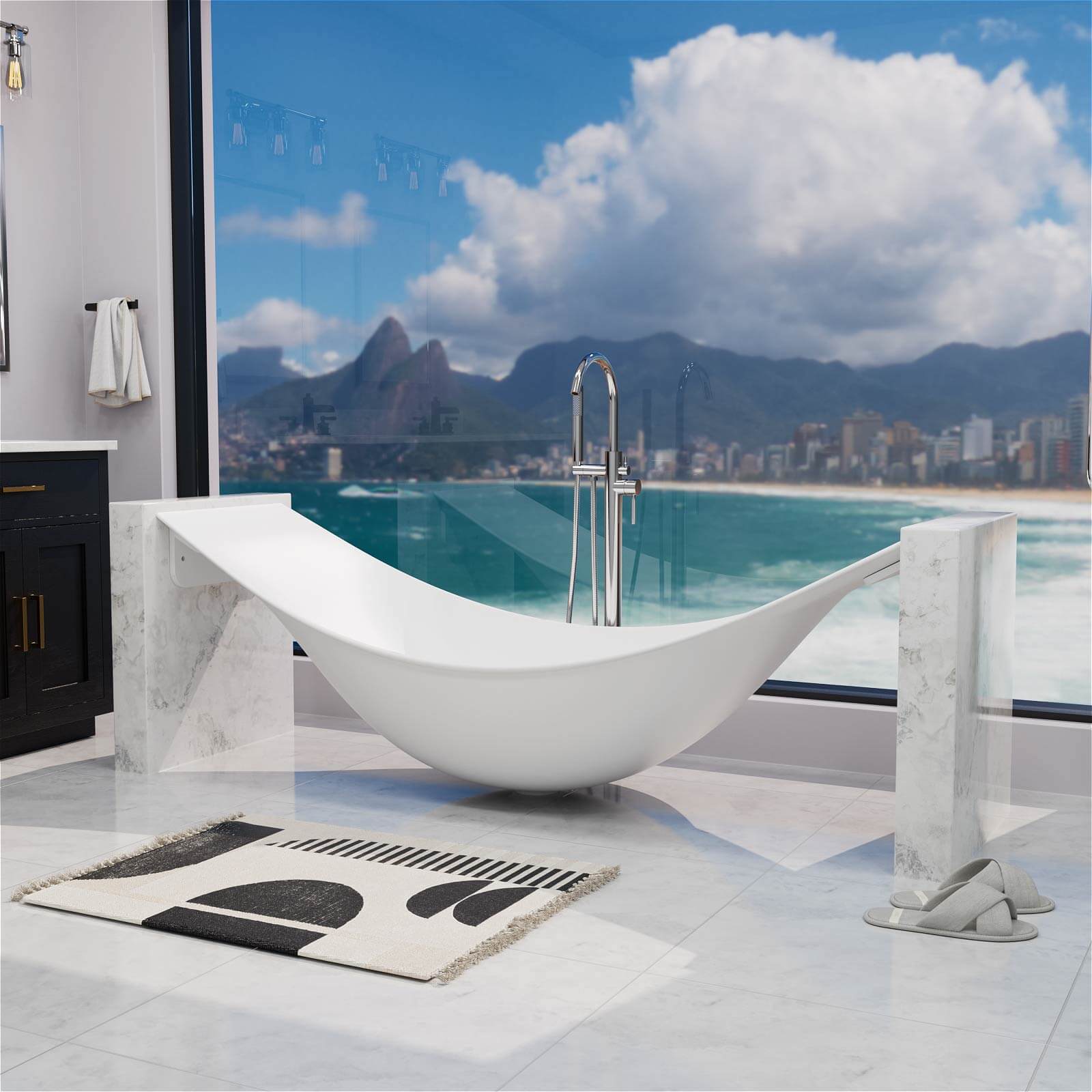 sculptural white stone resin bathtub design