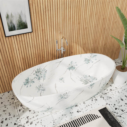 seamless floral artwork on freestanding solid surface tub