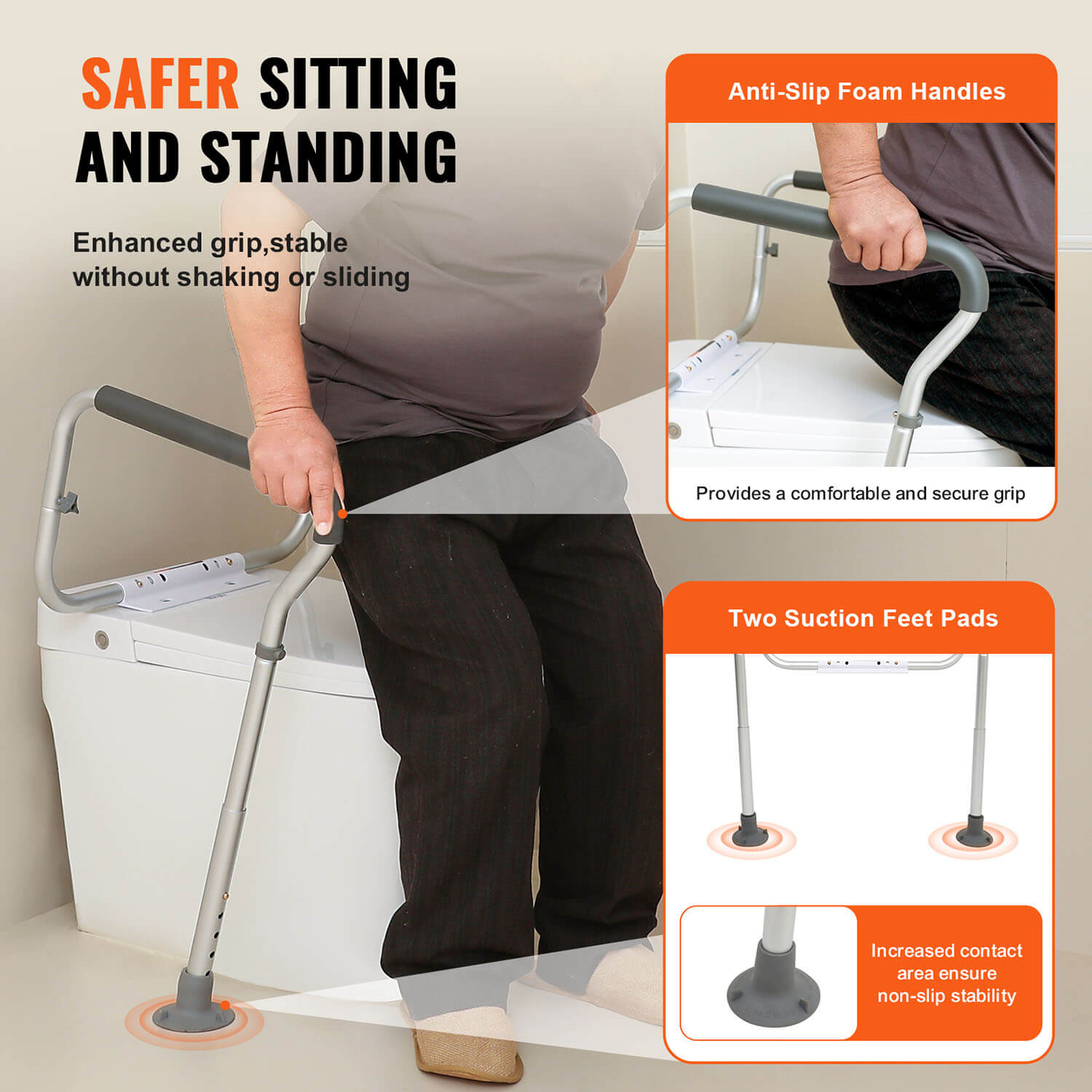 senior bathroom safety rail for toilet support sitting and standing assistance