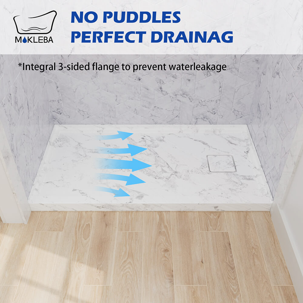 shower pan with integrated slope for improved water flow efficiency