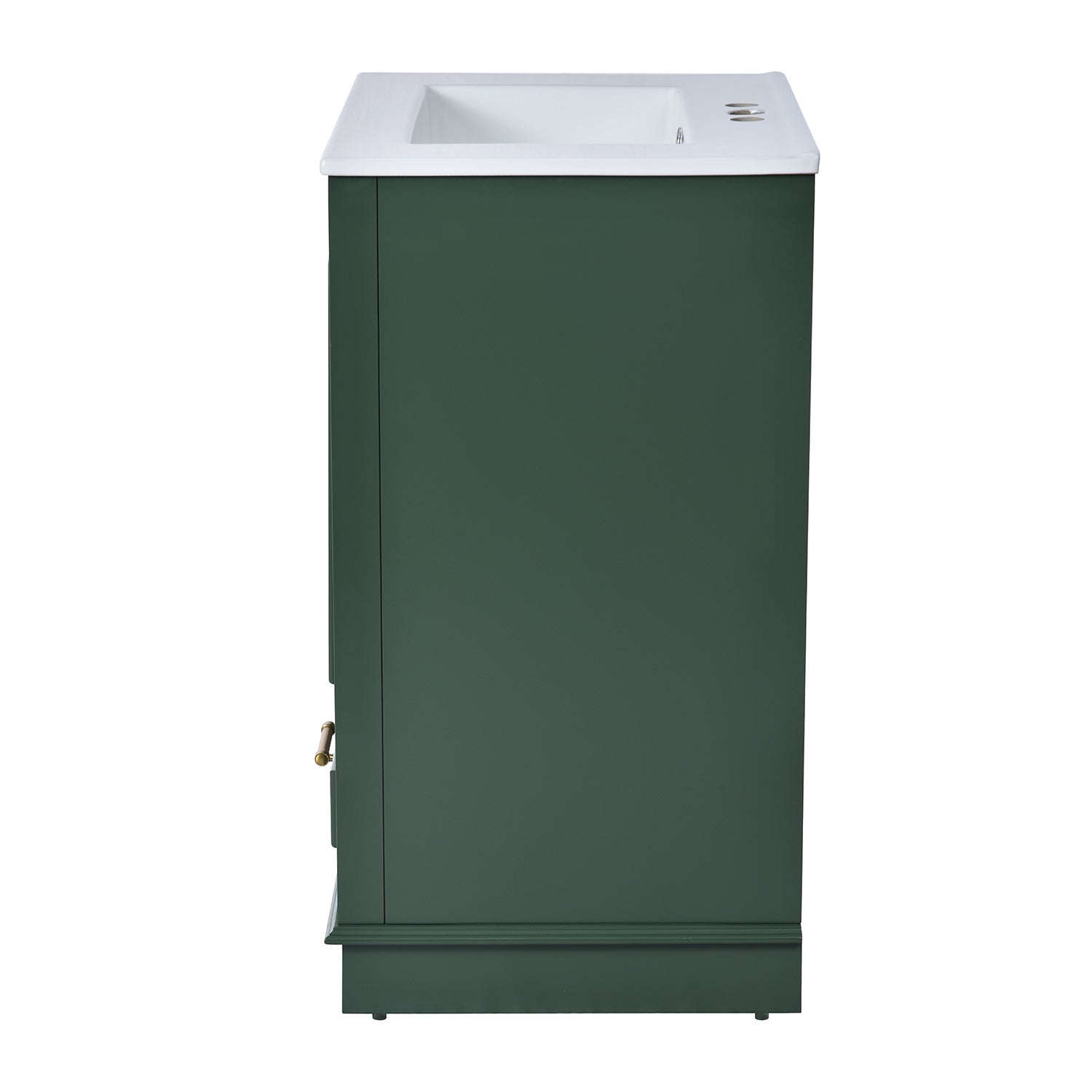 side view of 24-inch deep green freestanding bathroom vanity