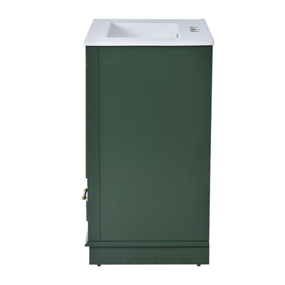 side view of 24-inch deep green freestanding bathroom vanity