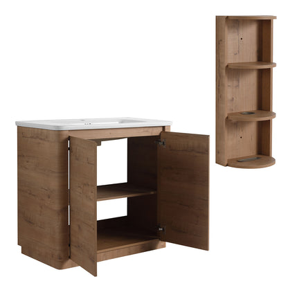 side view of 36-inch Freestanding Bathroom Vanity and 12 inch Wall Storage Cabinet