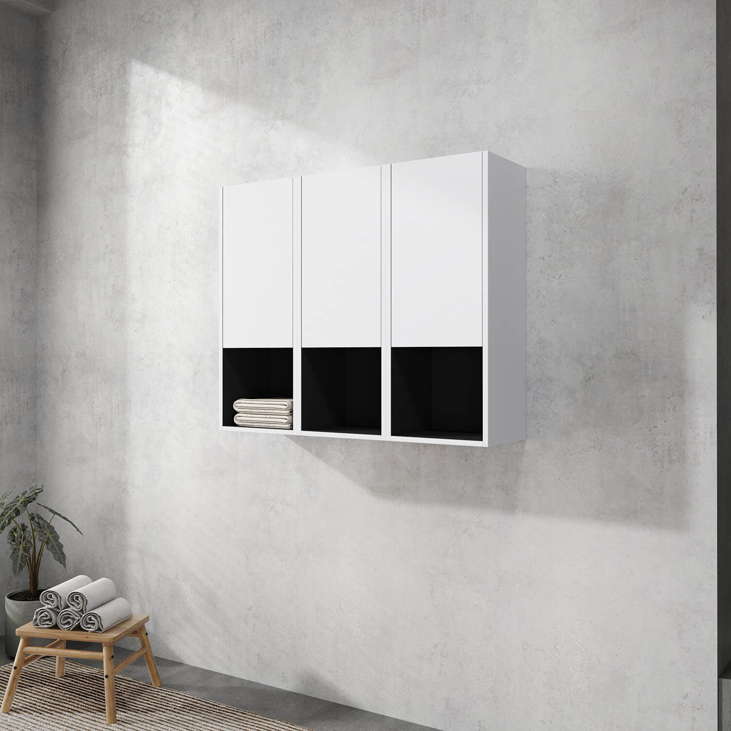 side view of 36 inch White Bathroom Wall Cabinet with Soft Close Doors and Open Shelves